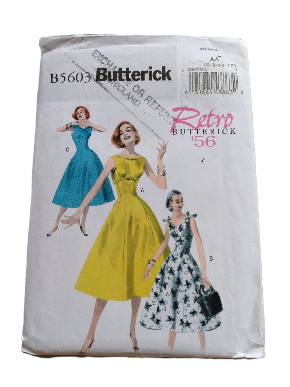 Vintage 50s Style Dress Size 6-12 UNCUT Butterick 5603 Rockabilly Sleeveless